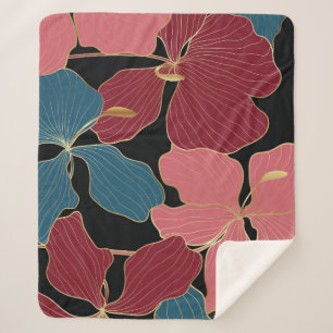 Goldene Orchideen, elegante Blumen-Linien Kunst. Sherpadecke