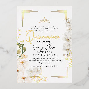 Goldene Orchideen Prinzessin Tiara Quinceañera Folieneinladung