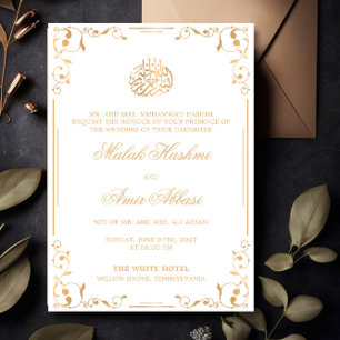 Goldene Ornament Ecke Weiße islamische Hochzeit Einladung