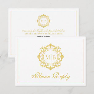 Goldene Ornamentale Florale Monogramm Hochzeit QR RSVP Karte
