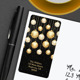 Goldene Ornamente an der Schwarzen Weihnachtszeit- Adressaufkleber