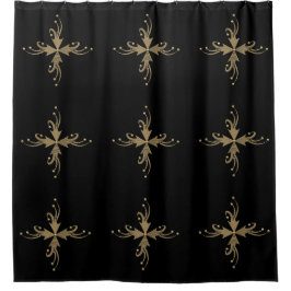 Goldene Ornamente auf schwarzem Hintergrund Duschvorhang