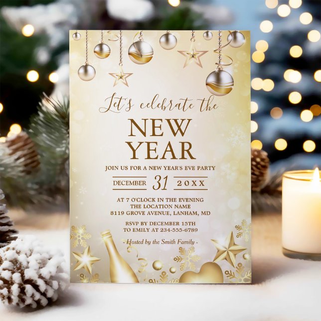 Goldene Ornamente feiern das neue Party Einladung (Von Creator hochgeladen)