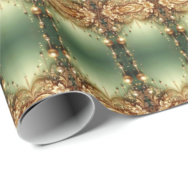 Goldene Ornamente Feiertags-Geschenkpapier Geschenkpapier (Rolleneckpunkt)