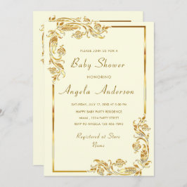 Goldene Ornamente Gerahmte Kinderdusche Einladung