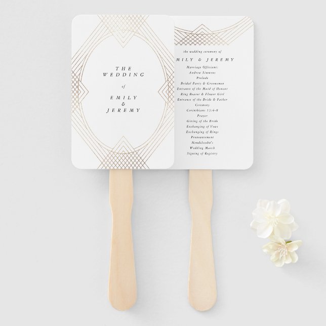 Goldene Oval Geometrische Art Deco Gatsby Hochzeit Fächer (Vorne und Hinten)