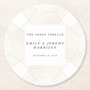 Goldene Oval Geometrische Art Deco Gatsby Hochzeit Runder Pappuntersetzer