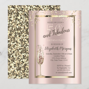 Goldene Pailletten Glitter Champagner Glas 50. Geb Einladung