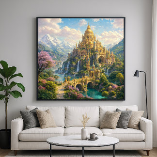 Goldene Palast-Fantasielandschaft Poster
