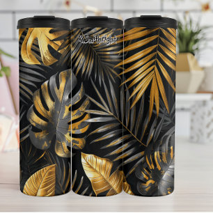Goldene Palme und Monstera Muster Thermosbecher