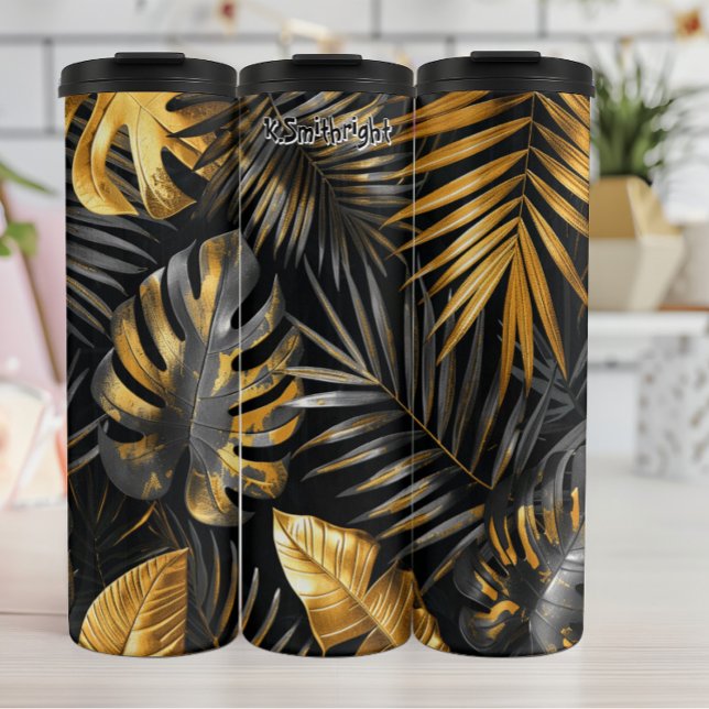 Goldene Palme und Monstera Muster Thermosbecher (Von Creator hochgeladen)
