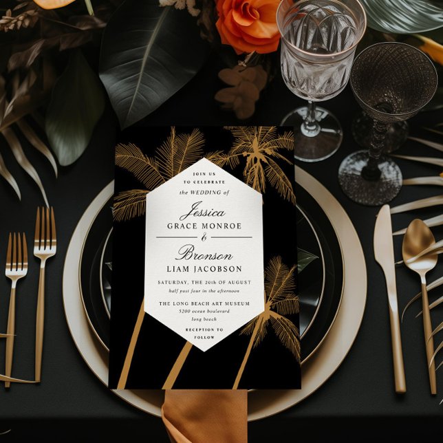 goldene Palmen, raffinierte tropische Hochzeit Einladung (Von Creator hochgeladen)