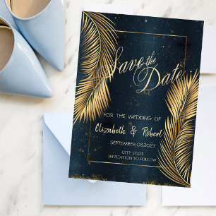 Goldene Palmwedel-Strandhochzeit Save the Date