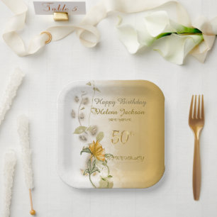 Goldene Papierplatten zum 50. Geburtstag Pappteller