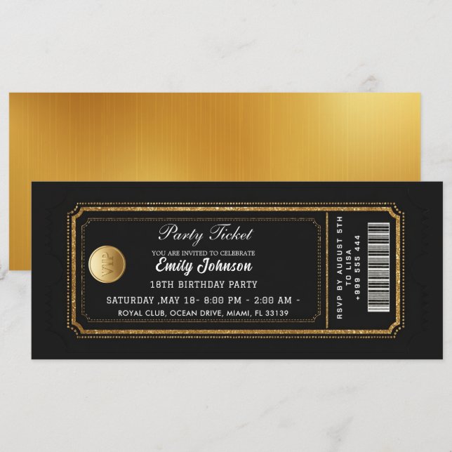 Goldene Parteiticket-Einladung 2026 Einladung (Vorne/Hinten)