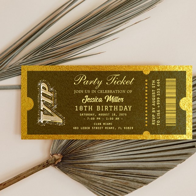 Goldene Party-Ticket-Einladung Einladung (Von Creator hochgeladen)
