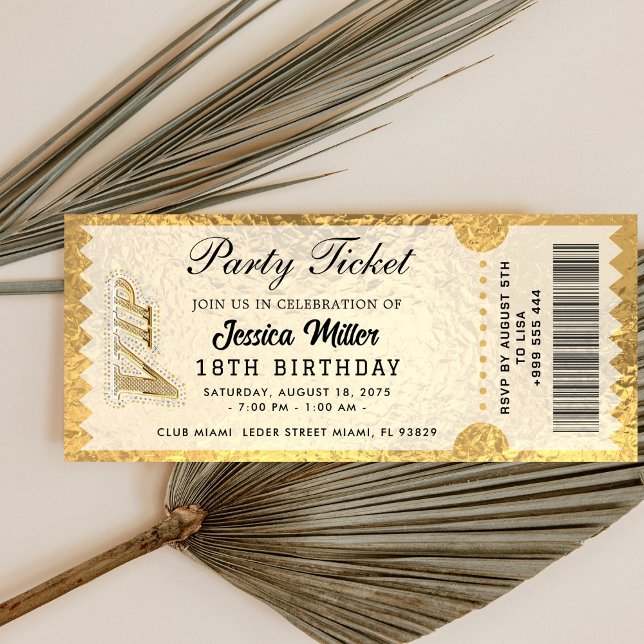 Goldene Party-Ticket-Einladung Einladung (Von Creator hochgeladen)