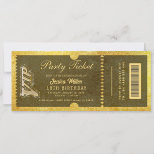 goldene Party-Ticket-Einladungen Einladung