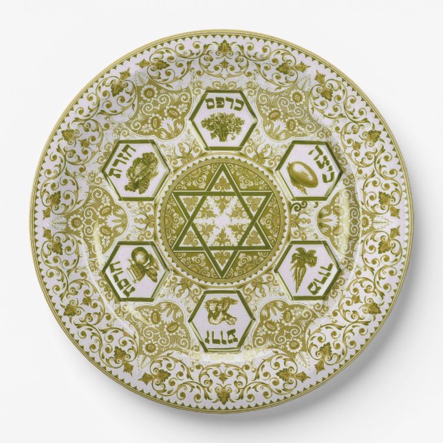 Goldene Passahfest Seder Platte verziert Pappteller (Vorderseite)