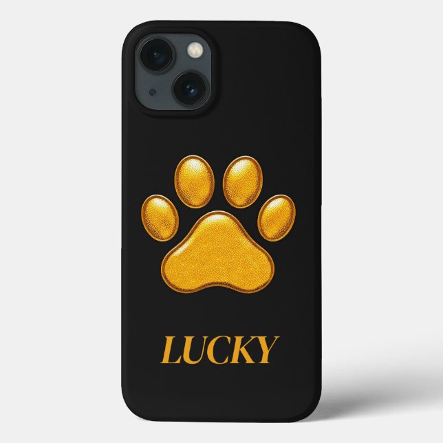 Goldene Paw-Print gegen schwarzen Hintergrund Case-Mate iPhone Hülle (Rückseite)