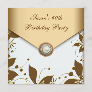 Goldene Perle Blume Swirl Frauen 60. Geburtstagspa Einladung