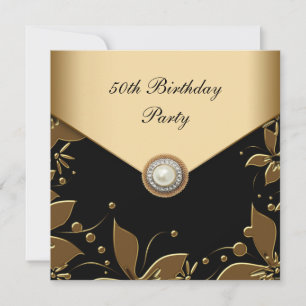 Goldene Perlen-Blumenparty zum 50. Geburtstag der Einladung