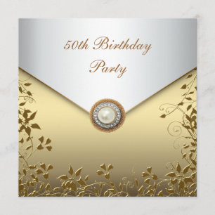 Goldene Perlen-Blumenparty zum 50. Geburtstag der Einladung