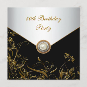 Goldene Perlen-Blumenparty zum 50. Geburtstag der Einladung
