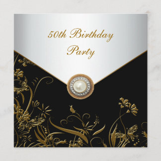 Goldene Perlen Flora Frauen 50. Geburtstagsparty Einladung