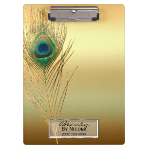 Goldene Pfauenfeder Eleganter Glamour Personalized Klemmbrett