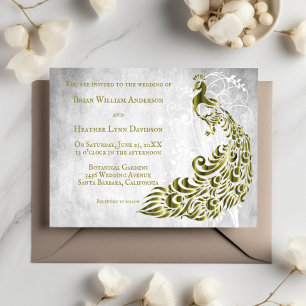 Goldene Pfauenleder Einladung zur Hochzeit