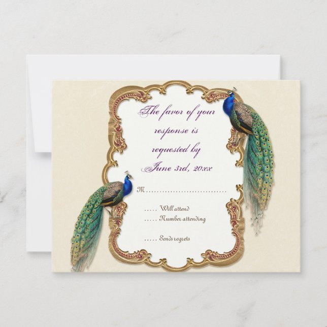 Goldene Pfauenschutz- und Kalligrafie-UAWG RSVP Karte (Vorderseite)