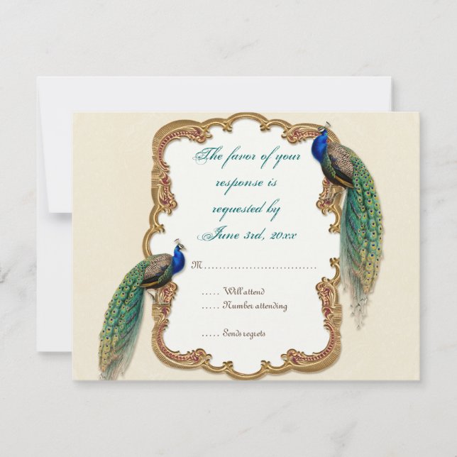 Goldene Pfauenschutz- und Kalligrafie-UAWG RSVP Karte (Vorderseite)