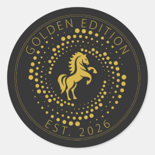 Goldene Pferd-Logo-Design Runder Aufkleber