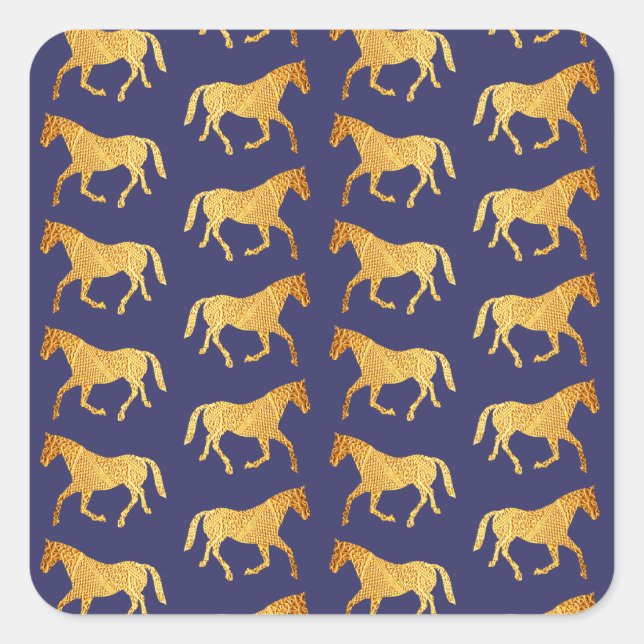 Goldene Pferde Quadratischer Aufkleber (Vorderseite)