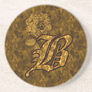 Goldene Pfingstrose Elegantes Monogramm Initial B Sandstein Untersetzer