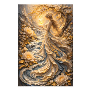 Goldene Pfingstrosen-Blumen-Göttin Fantasy-Blumenf Fotodruck
