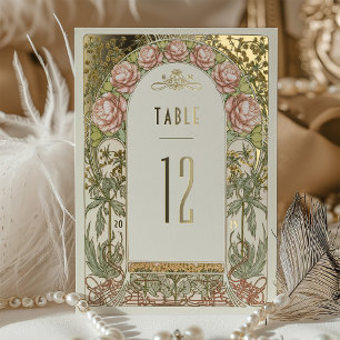 Goldene Pfingstrosen Vintage-Hochzeitstischnummern Folieneinladung