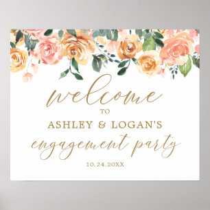 Goldene Pfirsich-Blumen-Engagement-Party-Willkomme Poster