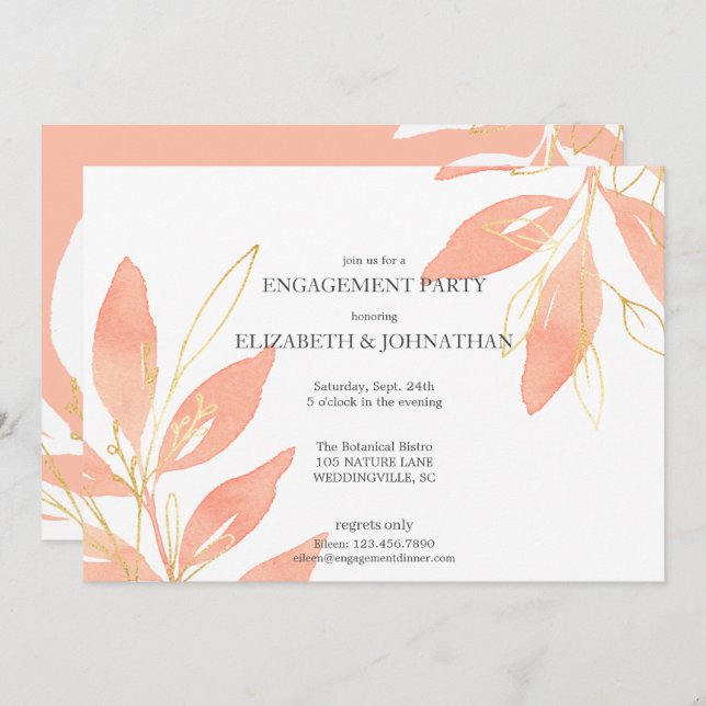 Goldene Pfirsichfarben-Engagement-Partei Einladung (Vorne/Hinten)