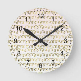Goldene Pfirsichquiggle Runde Wanduhr