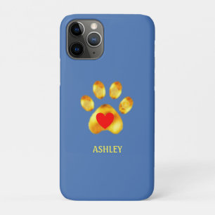 Goldene Pfote mit Herz auf Hellblau Case-Mate iPhone Hülle