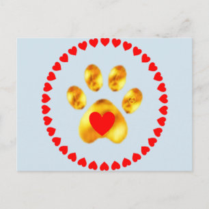 goldene Pfote mit Herzen Postkarte