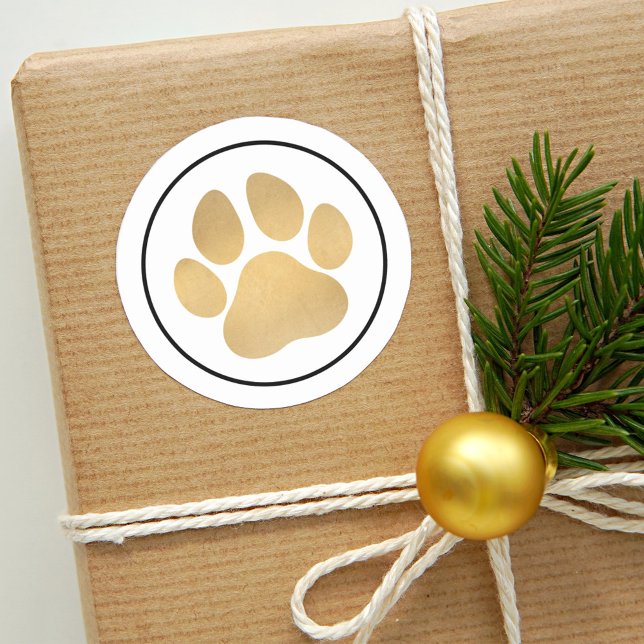 Goldene Pfoten Lover Paw Print Holiday Runder Aufkleber (Von Creator hochgeladen)
