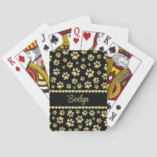 Goldene Pfotenabdrücke auf Schwarz mit individuell Spielkarten