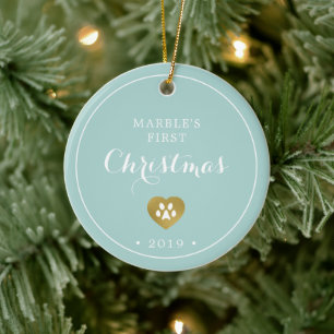 Goldene Pfotenabdrücke Katze Weihnachten zum erste Keramik Ornament