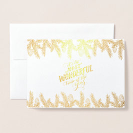 Goldene Pine Frame Winterurlaub Wünsche Foto Folienkarte