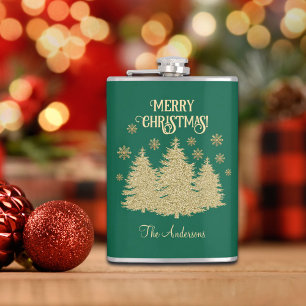 Goldene Pine Trees Gold Schneeflocken Flachmann