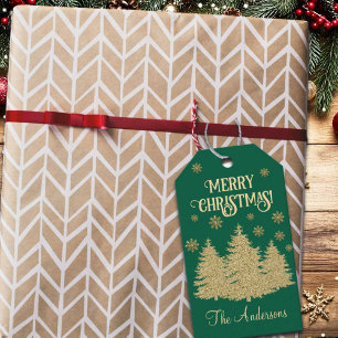 Goldene Pine Trees Gold Schneeflocken Geschenkanhänger