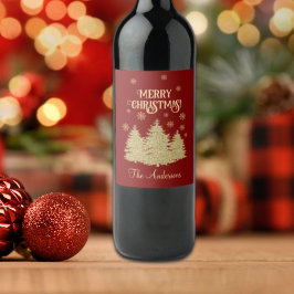 Goldene Pine Trees Gold Schneeflocken Weinetikett